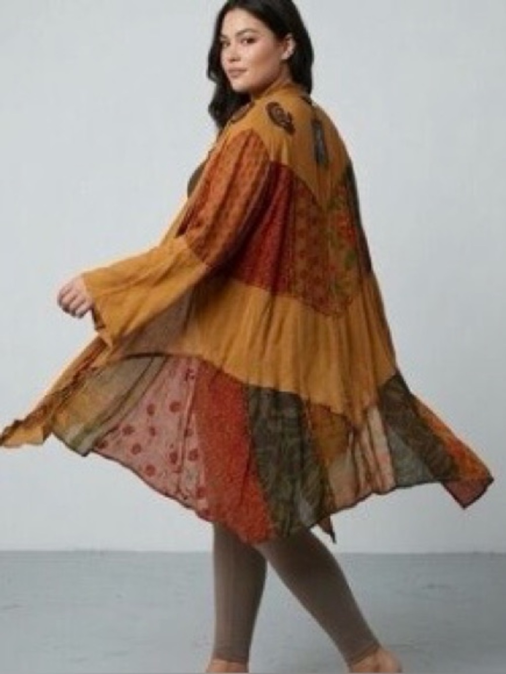 Young Threads Mustard Patchwork Drape Cardigan 19”ptp 34-38”L